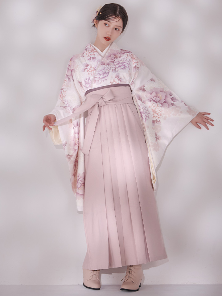 ピンク牡丹×菊 ペールピンク二尺袖着物【卒業袴3点セット 二尺袖着物/帯/袴】
