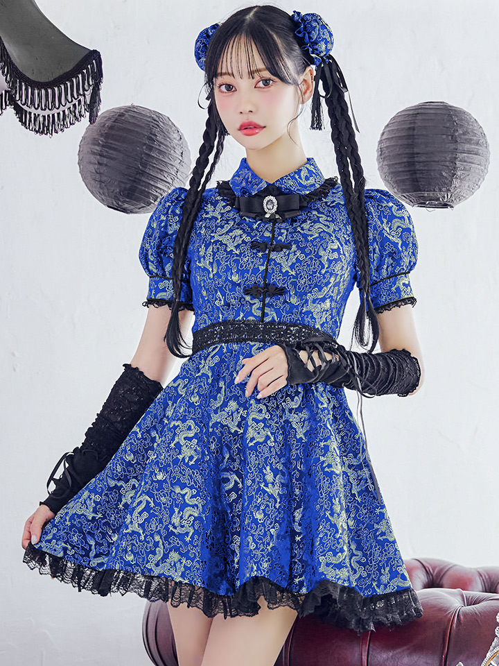 【即日発送！】【ハロウィン】アームウォーマー付きフレアスカートチャイナ 【コスプレ点セット】 【S-XLサイズ/２カラー】(SE01YN)[HC03]