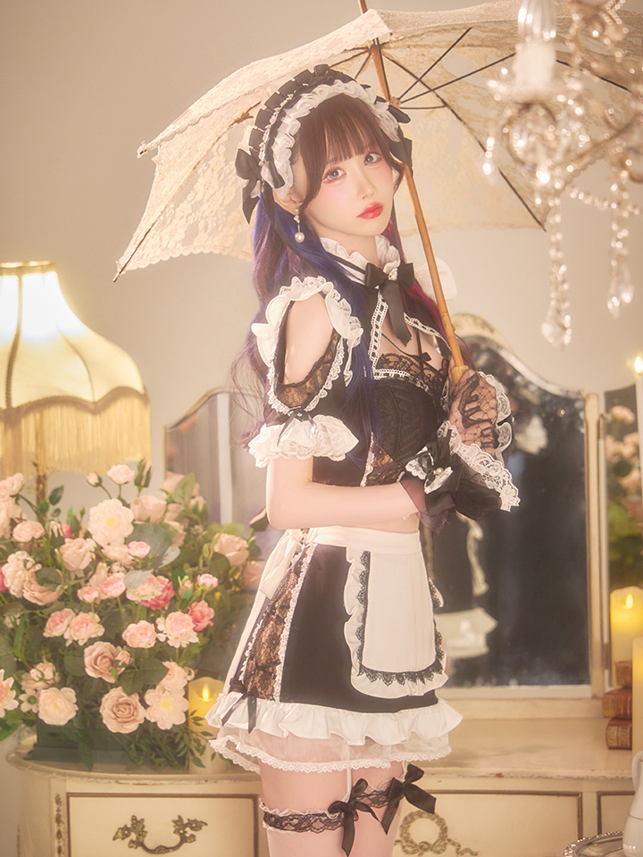 リボンヘッドレースアップゴシックメイドコスプレ