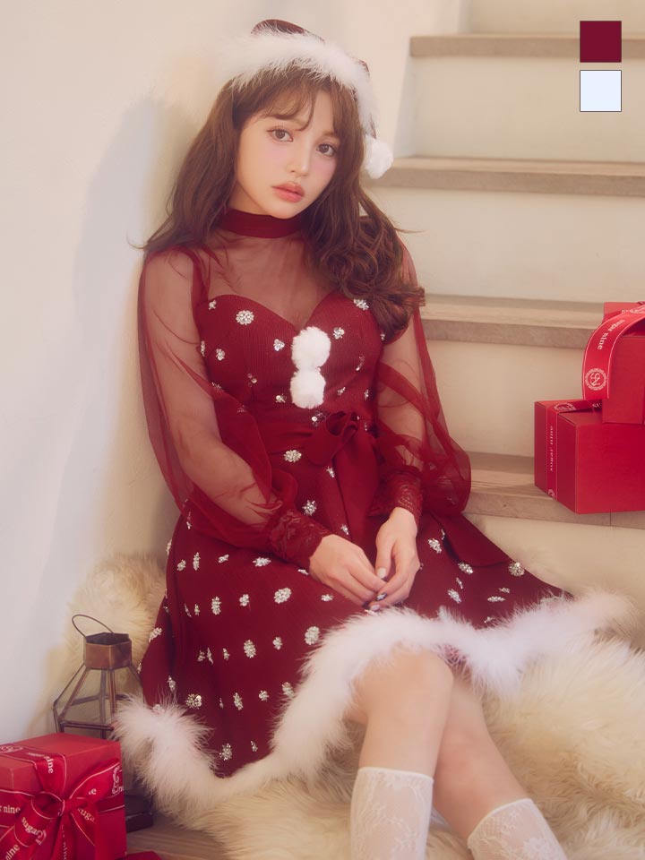 チュールロングスリーブハイネックサンタ