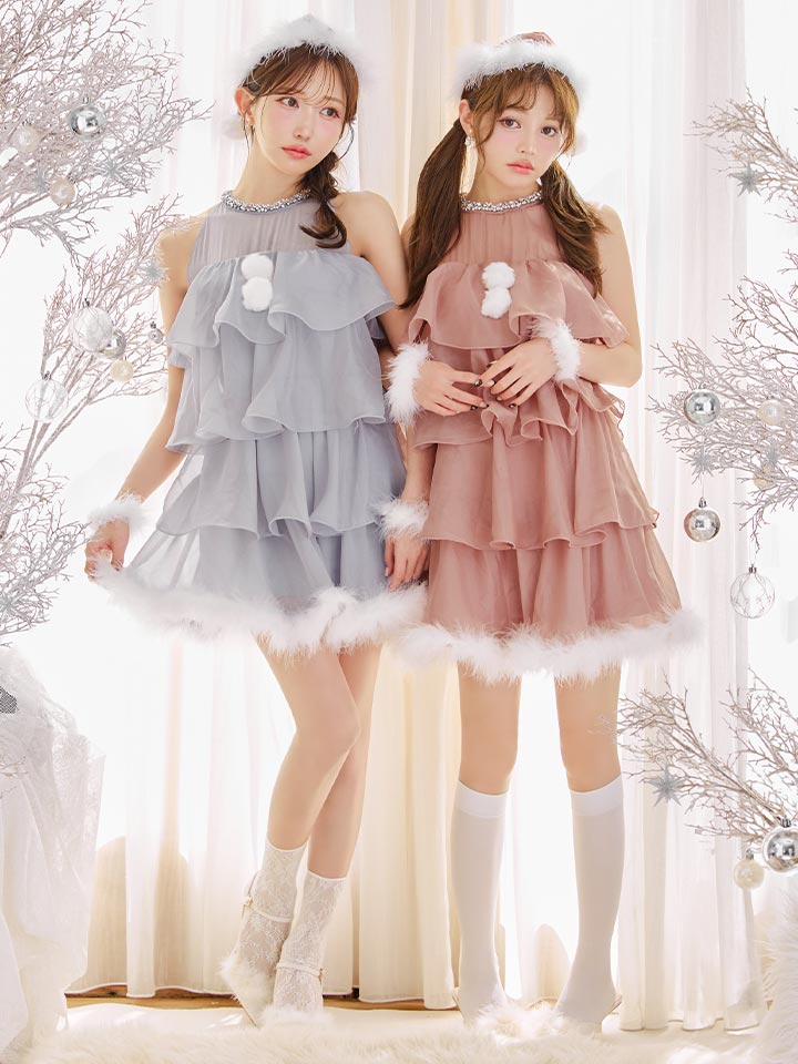 画像2: 【即日発送】【サンタ】アメスリフリルホルターネックサンタコスプレ【コスプレ4点セット】【XS-Lサイズ/2カラー】[OF04] (2)