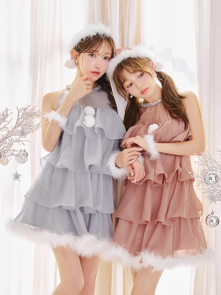 画像5: 【即日発送】【サンタ】アメスリフリルホルターネックサンタコスプレ【コスプレ4点セット】【XS-Lサイズ/2カラー】[OF04] (5)