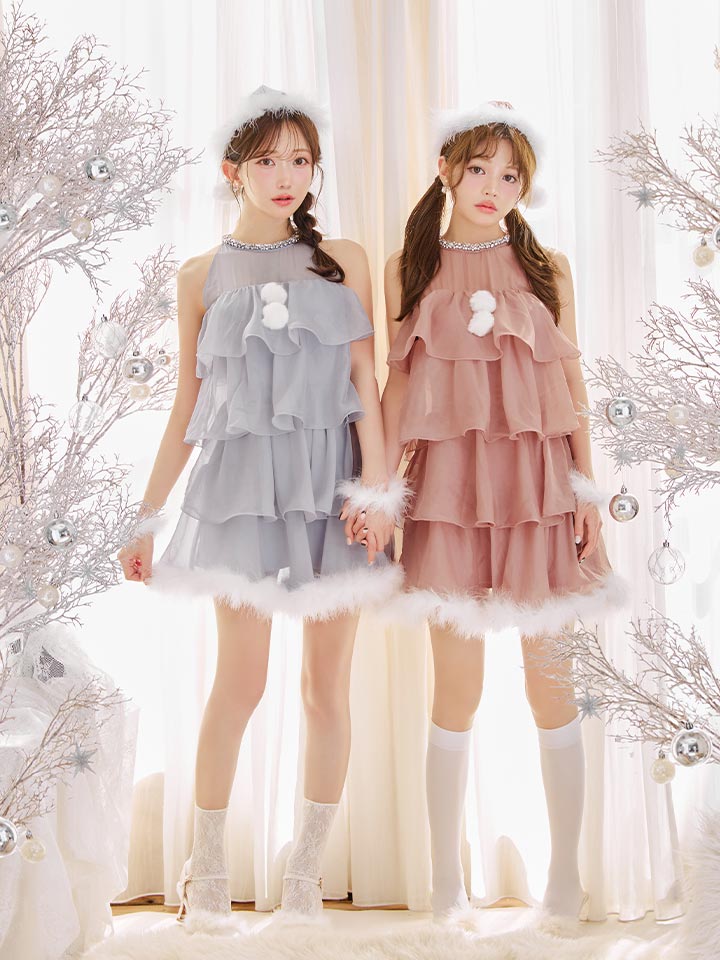 画像6: 【即日発送】【サンタ】アメスリフリルホルターネックサンタコスプレ【コスプレ4点セット】【XS-Lサイズ/2カラー】[OF04] (6)