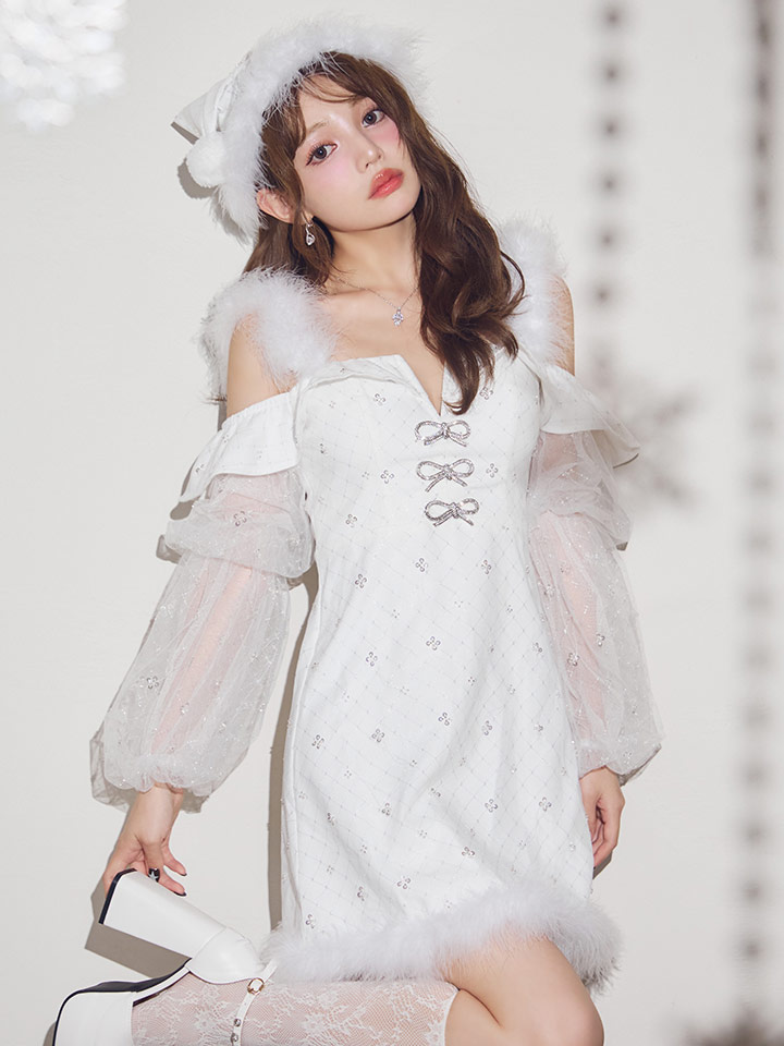 オフショルチュール袖リボンサンタコスプレ