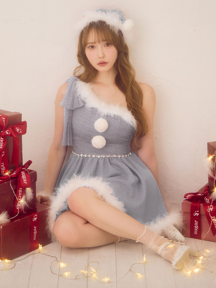 【即日発送】【サンタ】ワンショルリボンドットチュールサンタコスプレ【コスプレ4点セット】【XS-Lサイズ/2カラー】[OF01]