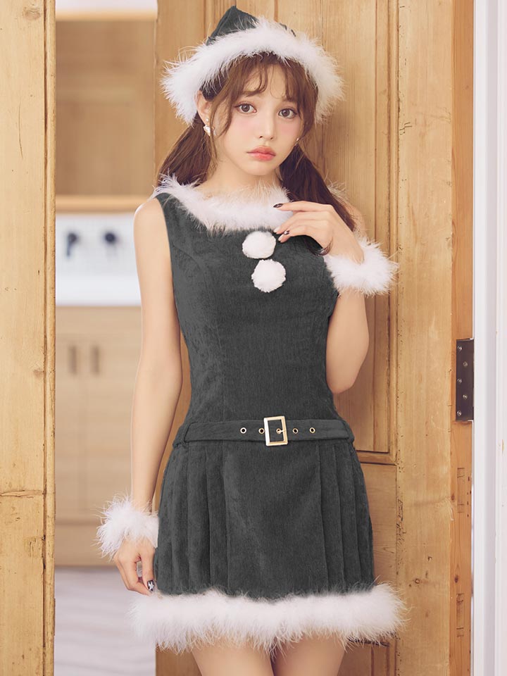 【即日発送】【送料無料！】【サンタ】ベルト付きファーサンタコスプレ【コスプレ4点セット】【XS-XLサイズ/3カラー】[OF04/OF04]