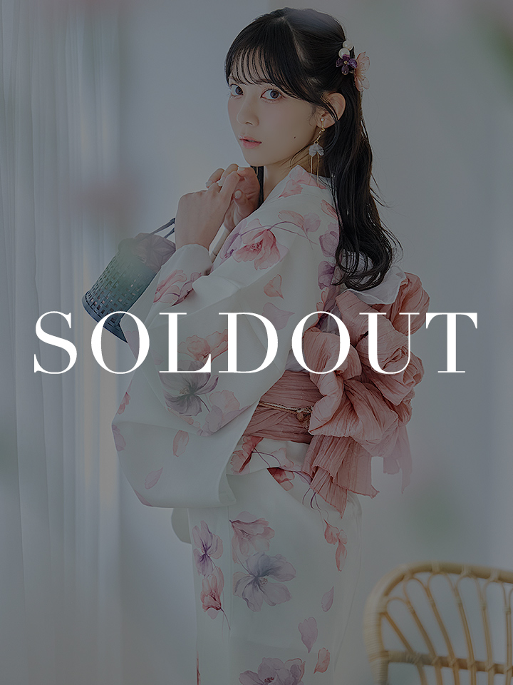 水彩ピンクパープル花柄浴衣