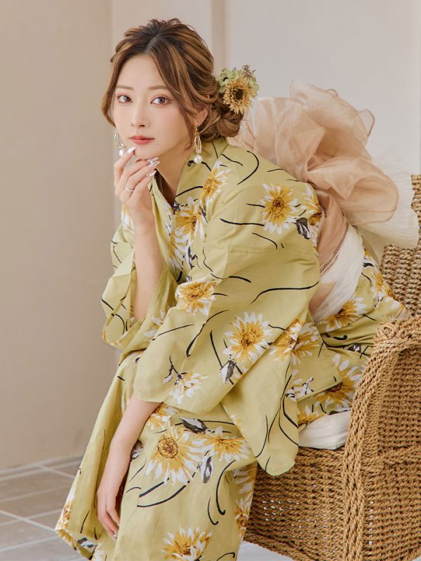 くすみイエローマーガレット浴衣 