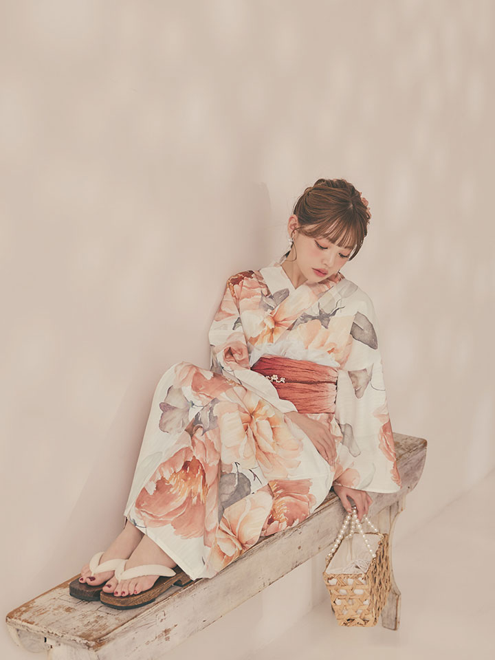 画像10: 【即日発送】アプリコットピンク牡丹浴衣 【浴衣3点セット 浴衣/帯/下駄】 [OF04/HC03] (10)