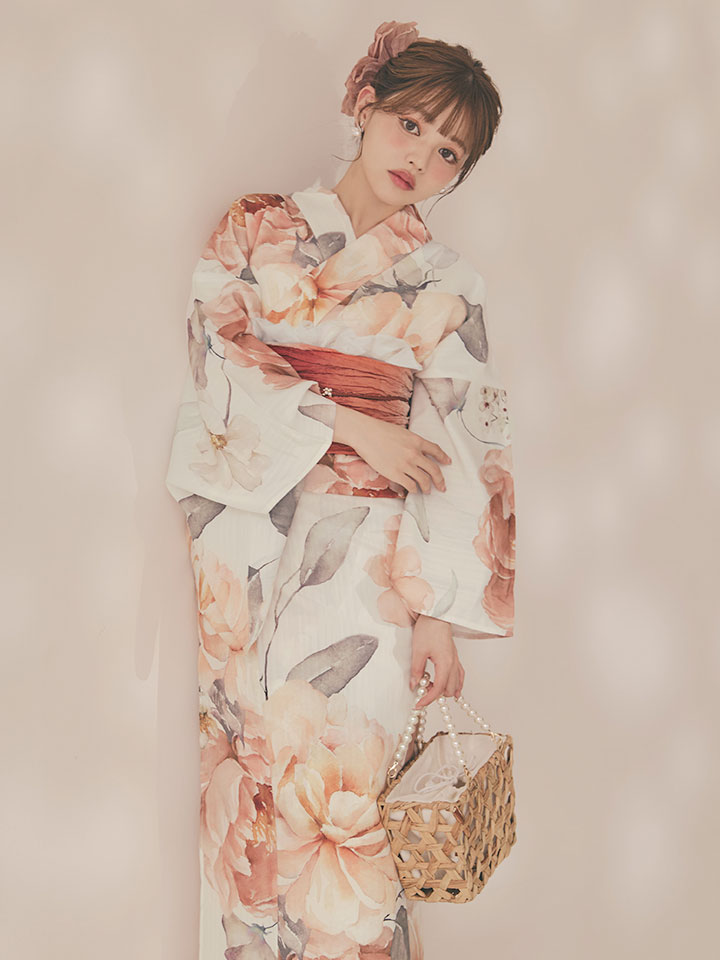 画像11: 【即日発送】アプリコットピンク牡丹浴衣 【浴衣3点セット 浴衣/帯/下駄】 [OF04/HC03] (11)