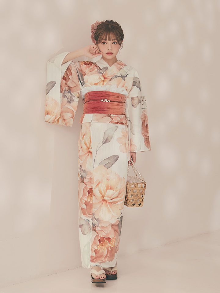 画像13: 【即日発送】アプリコットピンク牡丹浴衣 【浴衣3点セット 浴衣/帯/下駄】 [OF04/HC03] (13)