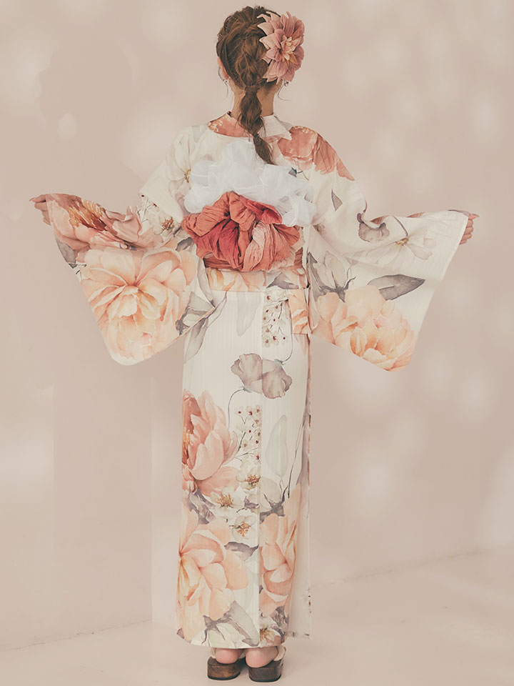 画像14: 【即日発送】アプリコットピンク牡丹浴衣 【浴衣3点セット 浴衣/帯/下駄】 [OF04/HC03] (14)