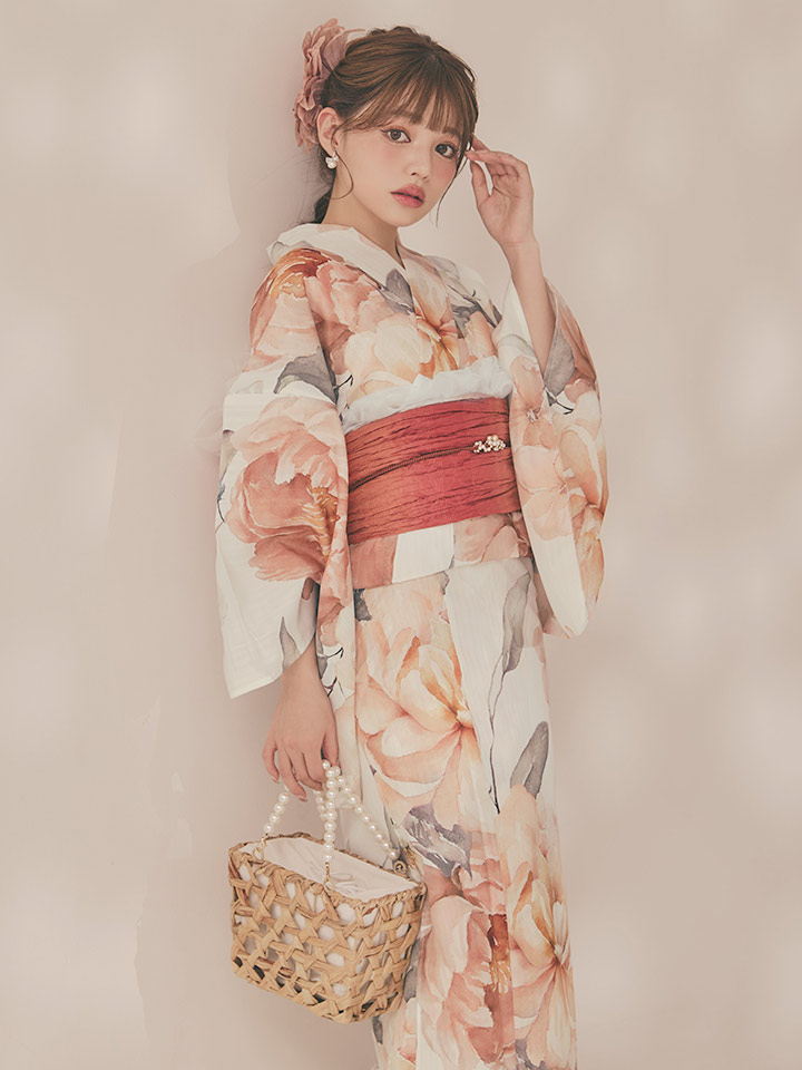 画像3: 【即日発送】アプリコットピンク牡丹浴衣 【浴衣3点セット 浴衣/帯/下駄】 [OF04/HC03] (3)