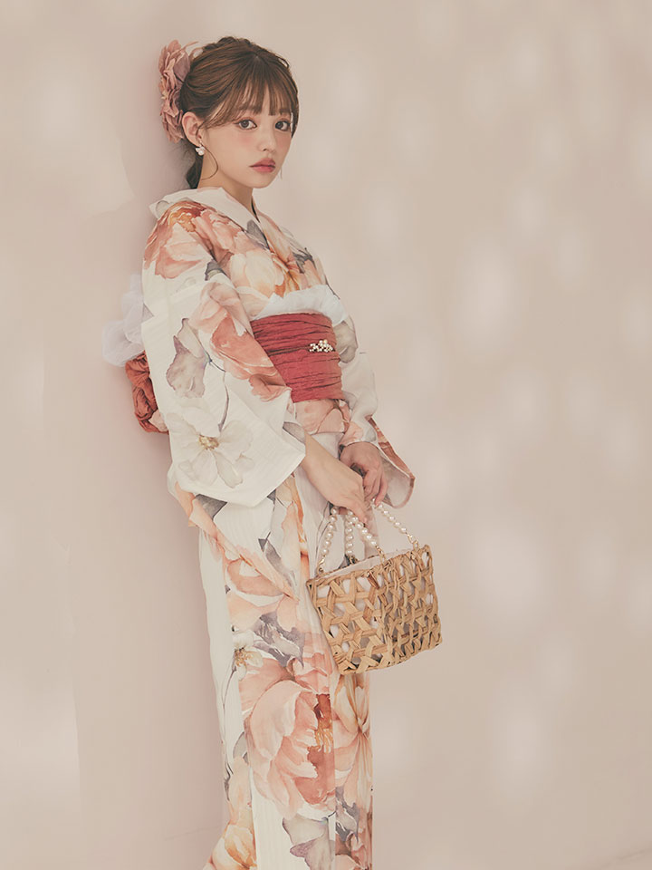 画像6: 【即日発送】アプリコットピンク牡丹浴衣 【浴衣3点セット 浴衣/帯/下駄】 [OF04/HC03] (6)