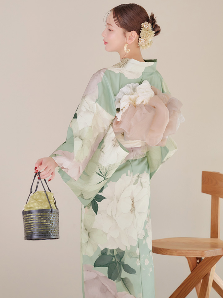 画像1: 【即日発送】アンティークフラワーモダン浴衣 【浴衣3点セット 浴衣/帯/下駄】 [YMT] (1)
