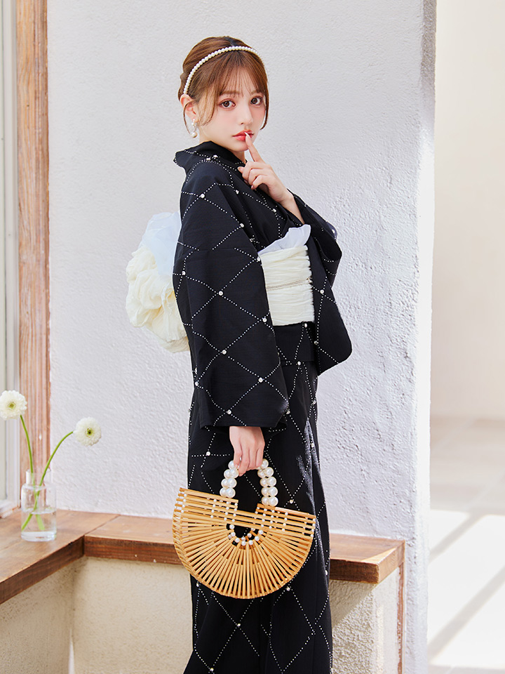 画像10: 【即日発送】セパレートアーガイルビジュー浴衣【浴衣4点セット 浴衣/帯/下駄】 [YMT] (10)