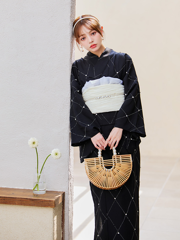 画像12: 【即日発送】セパレートアーガイルビジュー浴衣【浴衣4点セット 浴衣/帯/下駄】 [YMT] (12)