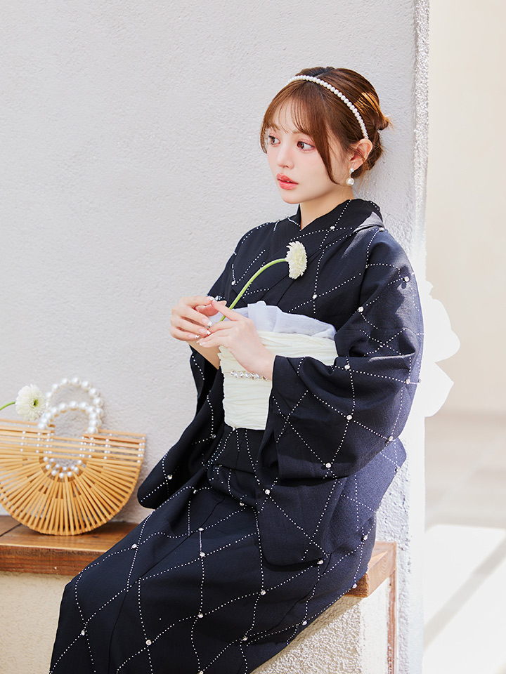 画像17: 【即日発送】セパレートアーガイルビジュー浴衣【浴衣4点セット 浴衣/帯/下駄】 [YMT] (17)