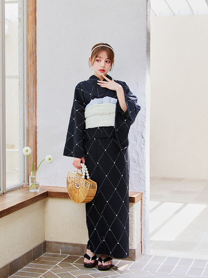 画像7: 【即日発送】セパレートアーガイルビジュー浴衣【浴衣4点セット 浴衣/帯/下駄】 [YMT] (7)