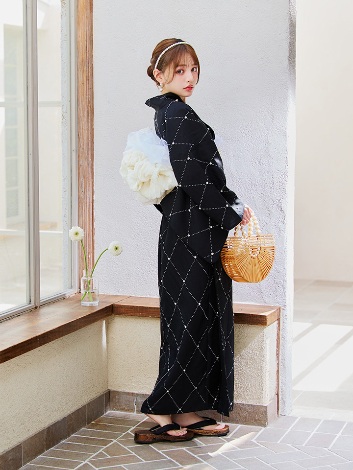 画像9: 【即日発送】セパレートアーガイルビジュー浴衣【浴衣4点セット 浴衣/帯/下駄】 [YMT] (9)