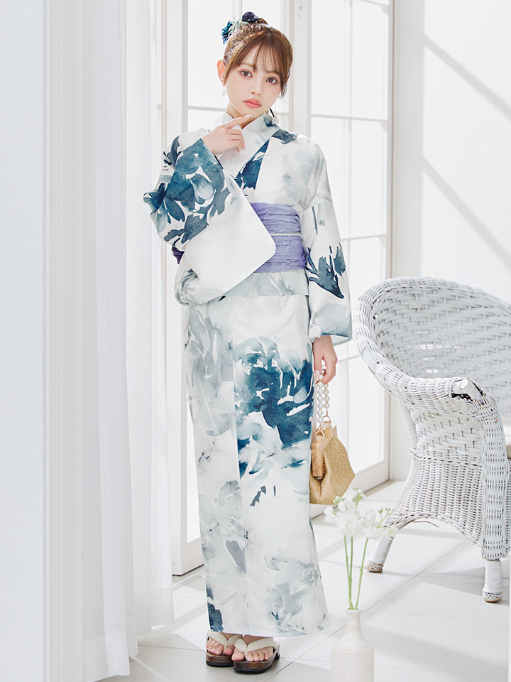 画像13: 【即日発送】セパレートグラデーションブルーグリーン浴衣【浴衣4点セット トップス/スカート/帯/下駄】 [YMT] (13)