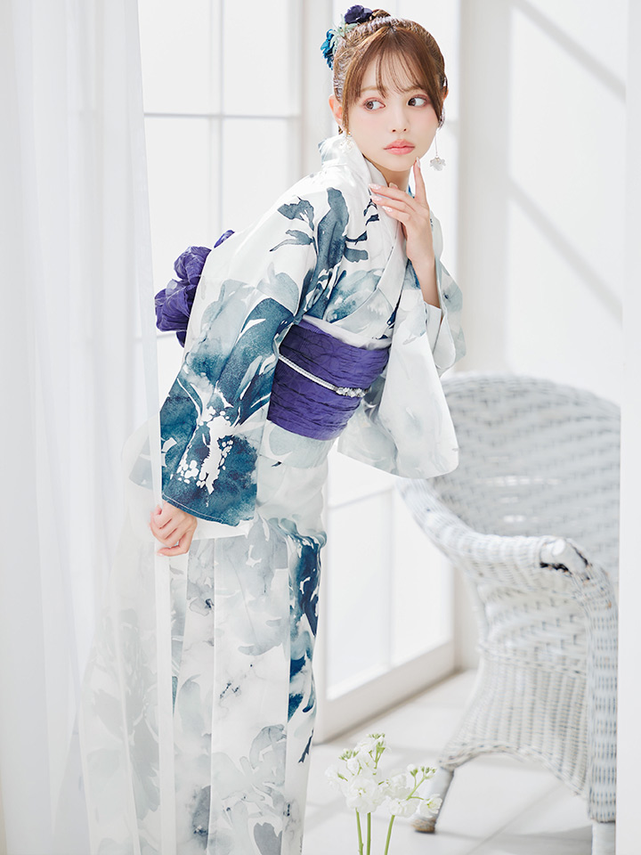 画像2: 【即日発送】セパレートグラデーションブルーグリーン浴衣【浴衣4点セット トップス/スカート/帯/下駄】 [YMT] (2)