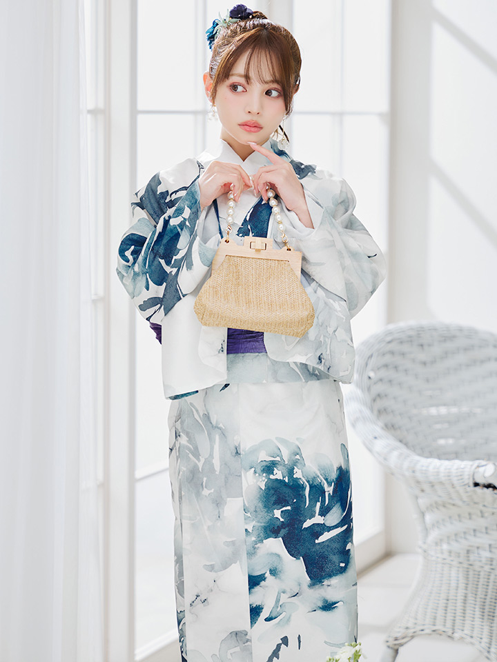 画像3: 【即日発送】セパレートグラデーションブルーグリーン浴衣【浴衣4点セット トップス/スカート/帯/下駄】 [YMT] (3)