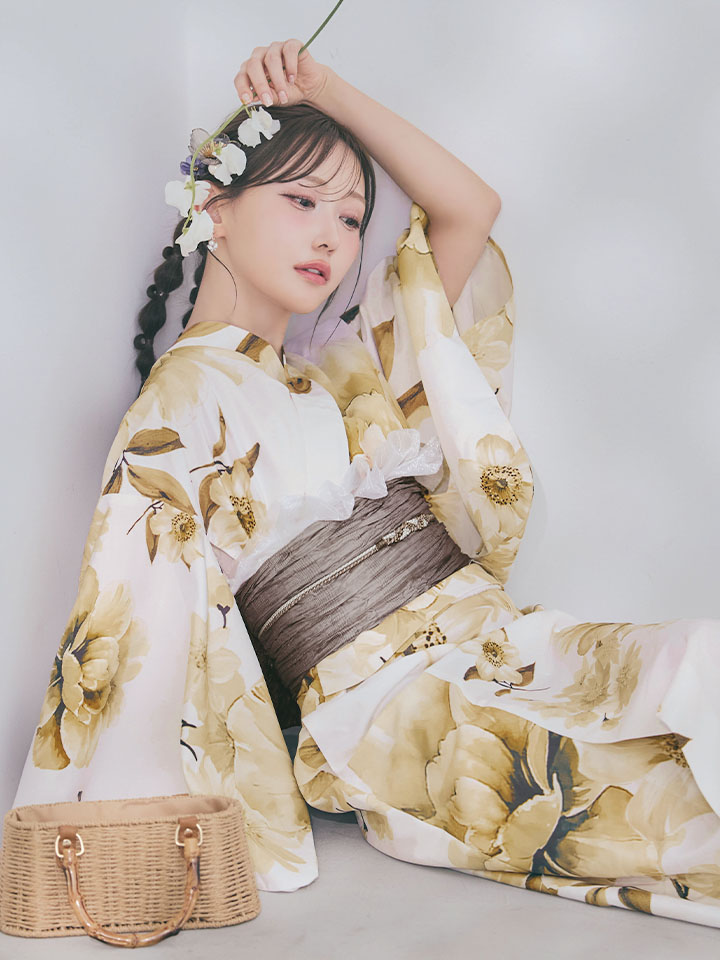 画像10: 送料無料！1人で簡単に着られる！ワンピース / セパレート浴衣セット　ホワイトエレガントフラワー浴衣【浴衣4点セット 浴衣/帯/下駄】[OF04]【予約 / 5月下旬発送予定】 (10)