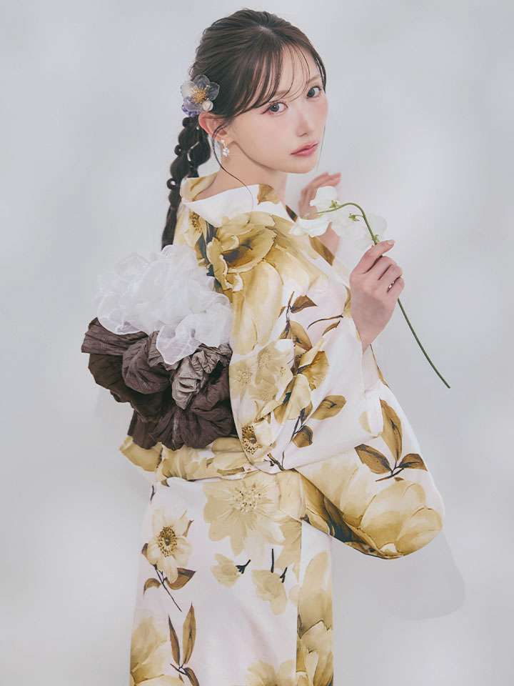 画像6: 送料無料！1人で簡単に着られる！ワンピース / セパレート浴衣セット　ホワイトエレガントフラワー浴衣【浴衣4点セット 浴衣/帯/下駄】[OF04]【予約 / 5月下旬発送予定】 (6)